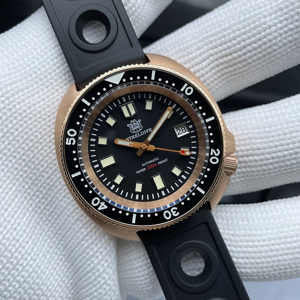 

SD1970S Steeldive CUSN8 однотонный Бронзовый чехол Керамическая рамка синяя светящаяся NH35 автоматические часы для дайвинга черепахи для мужчин