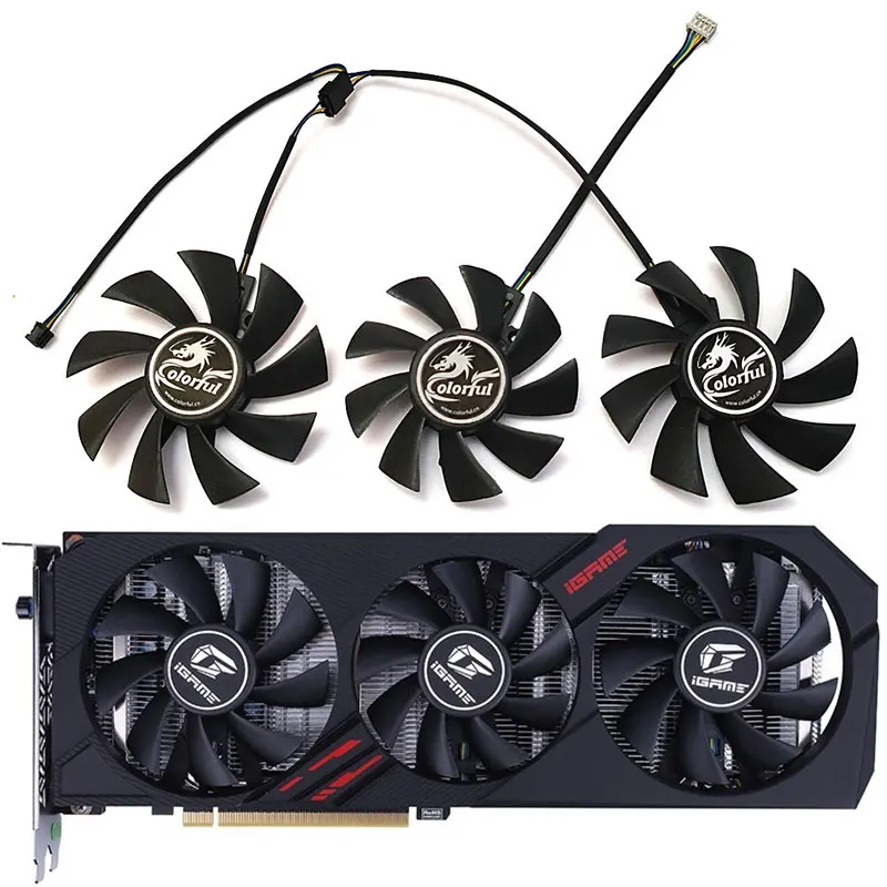

NEW 3PCS 85MM 75MM 4PIN iGame GTX 1660 Ultra GPU Fan，For Colorido iGame RTX 2060、GTX 1660 Ultra Graphics card cooling fan