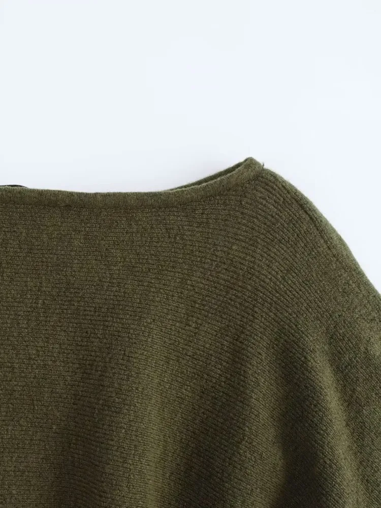 Женский вязаный свитер EAM с круглым вырезом и длинными рукавами летучая мышь