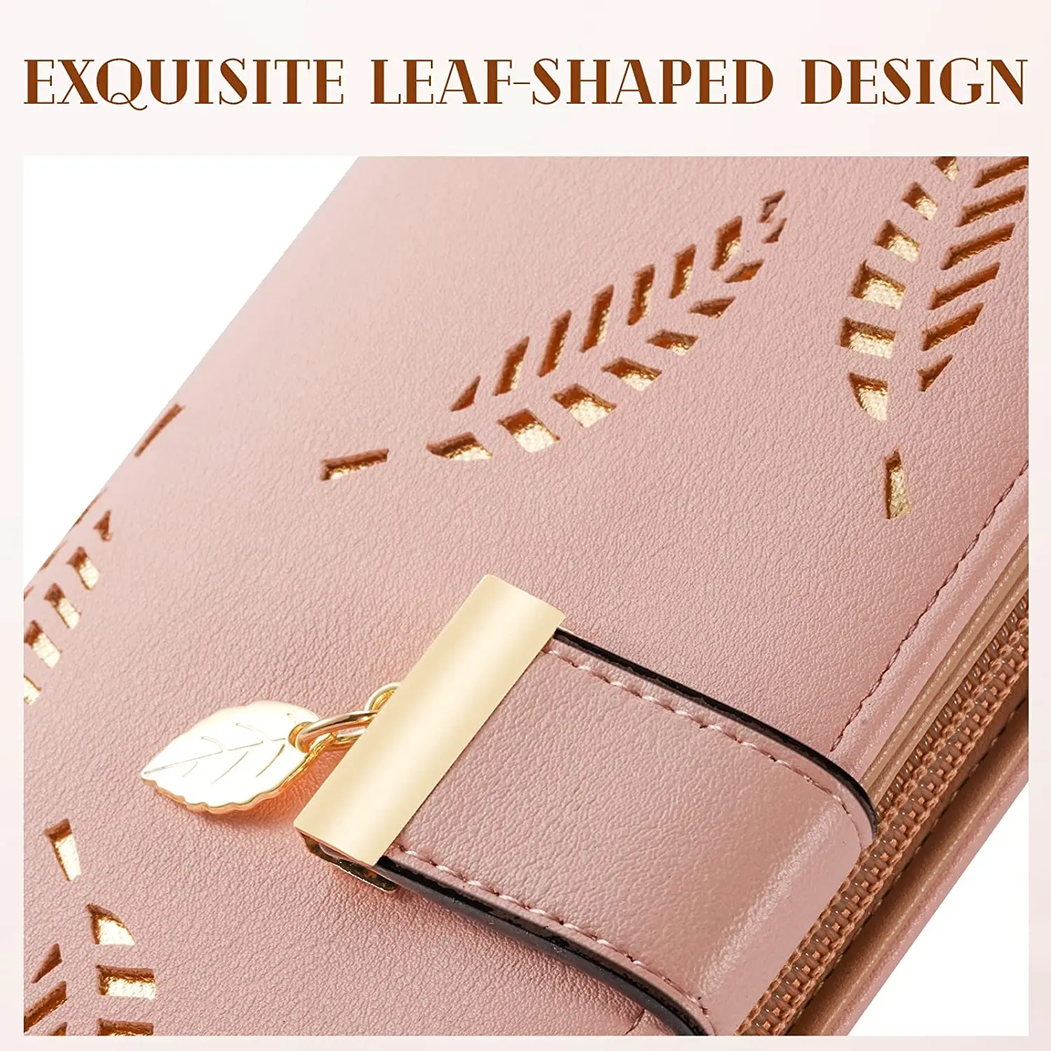 Cute Chocolate Women's Long Leaf Bifold Wallet Leather Card Holder Purse Zipper Buckle Elegant Clutch Wallet Handbag for Women