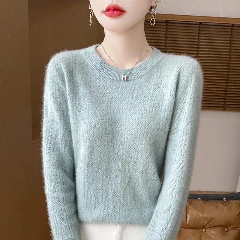 Осень/зима 2023 свитер из 100% чистой шерсти женский с круглым вырезом полый