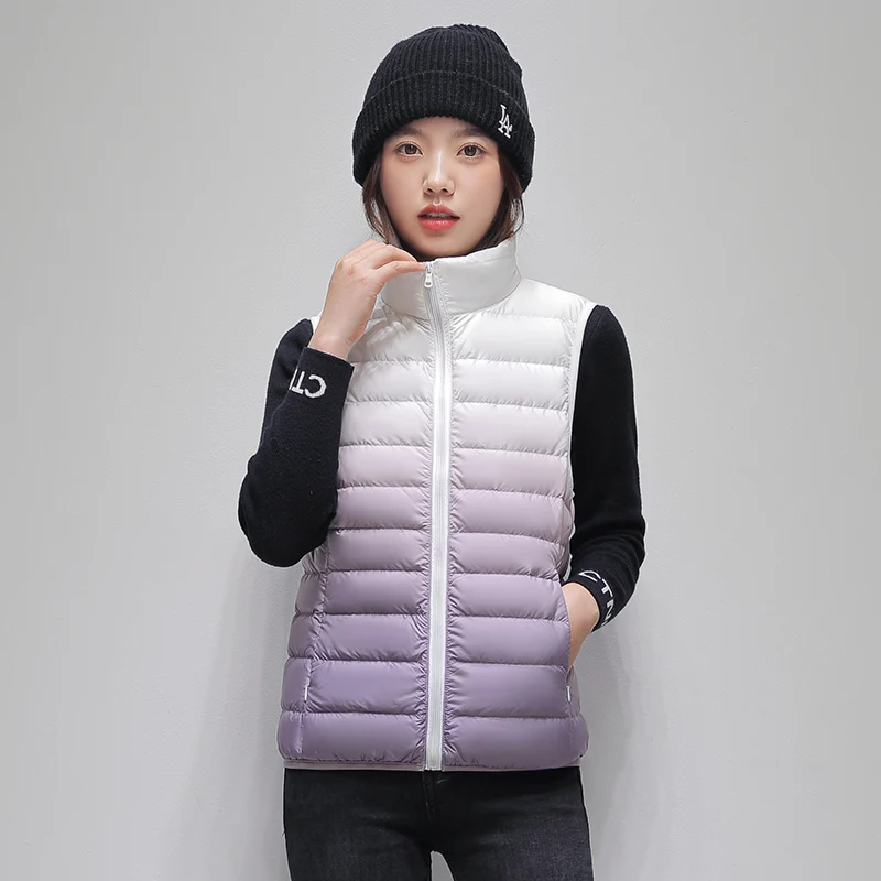 New Gradual Color Female Stand Collar Short Style Versatile Down Jacket Korean Fashion Inside And Outside Wear Waistcoat Coat