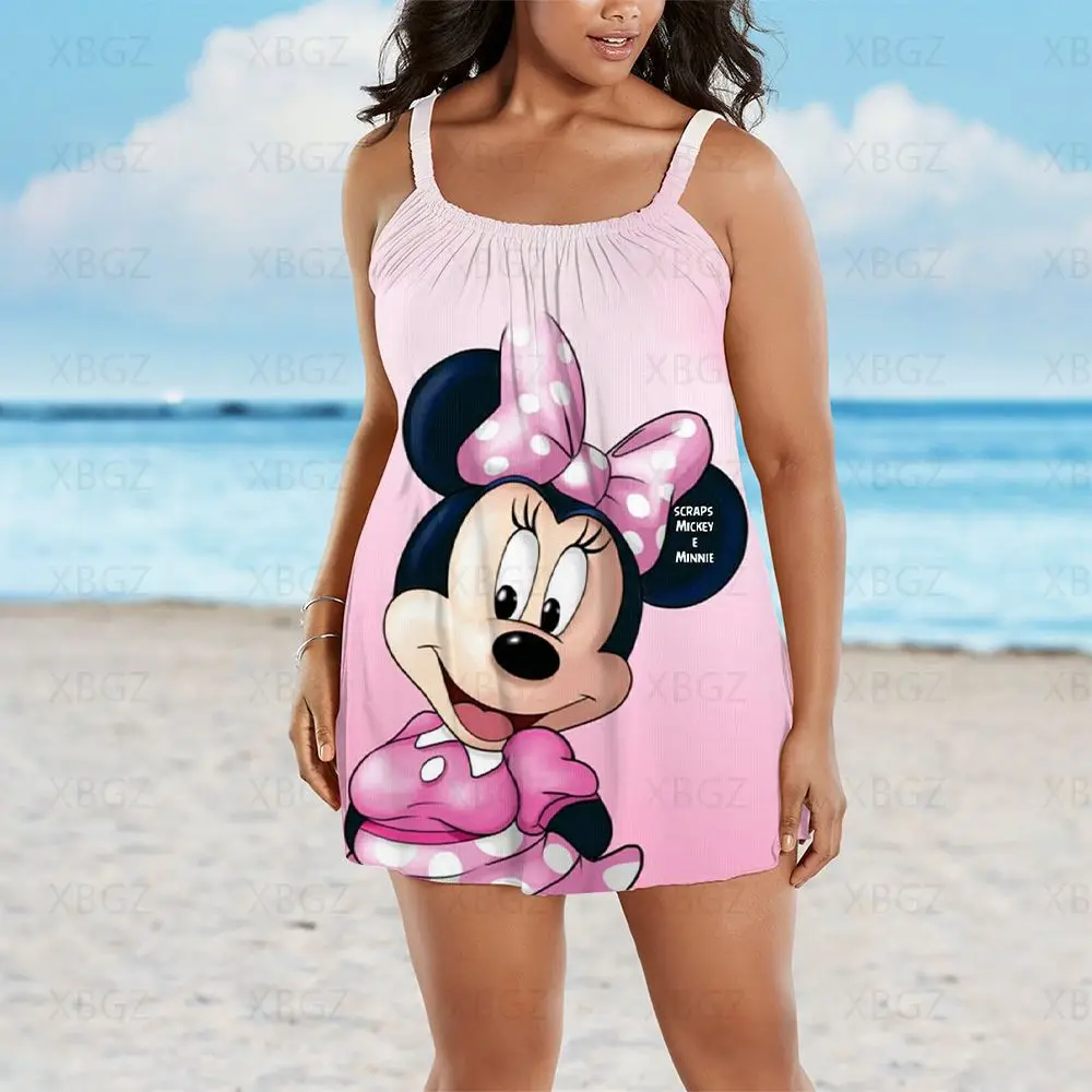 Plus Size Summer Outfits Loose Elegant Dresses for Women Boho Minnie Mouse Woman 2022 Disney Chic Dress Beach Cartoon Sleeveless