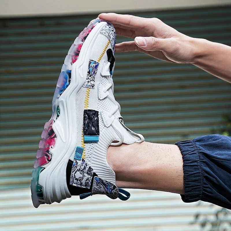 High quality Knit Chunky Mens Sports Shoes Breathable Training Sneakers Man Fashion Comfortable Jelly Shoes Men Big Size 39-46