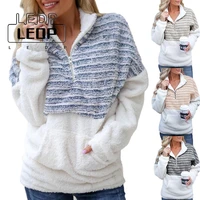 winter women season fashion plush zipper hoodie new v neck zipper long sleeve colorblock warm hoodie women jacket fashion women