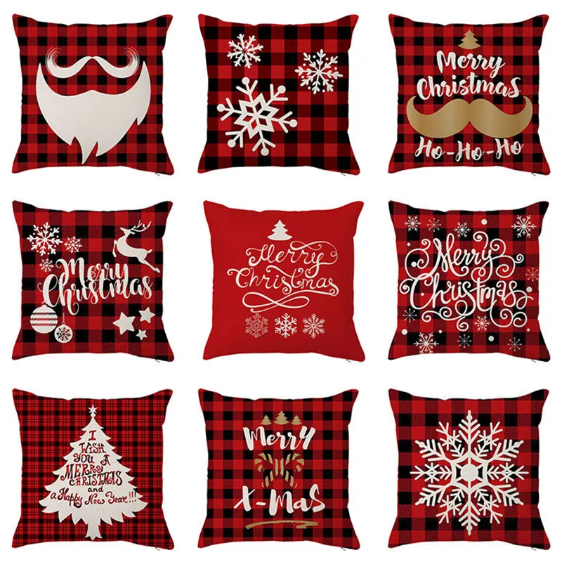 

Santa Christmas Pillowcase 18inch Flax Christmas Decoration Cover Cushion Christmas Tree Elk Pillowcase Holiday Decoration Gift