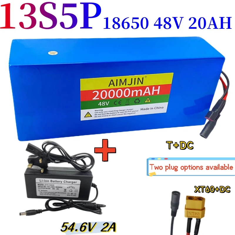 

Новый литиевый аккумулятор 13S5P 48 В 20 Ач 18650 + Встроенный аккумулятор BMS 500-1000 Вт для электрического велосипеда + зарядное устройство 54,6 в 2 А