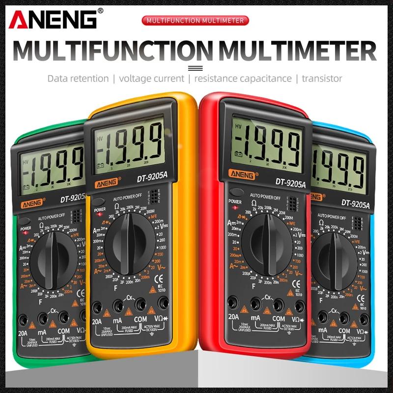 

ANENG DT-9205A Digital Multimeter Auto Range Multimetro AC/DC Transistor Tester Electrical NCV Test Meter Profesional Analog