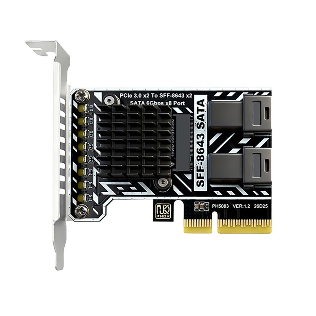 Карта расширения PCIe 3.0 X2 на 2 порта SATA SFF-8643, 8 портов SATA3 6 Гбитс с алюминиевым радиатором, полнаяполуторная планка крепления для корпусов ITXATX (art.: 3920dc2f6299e) - 3920dc2f6299e