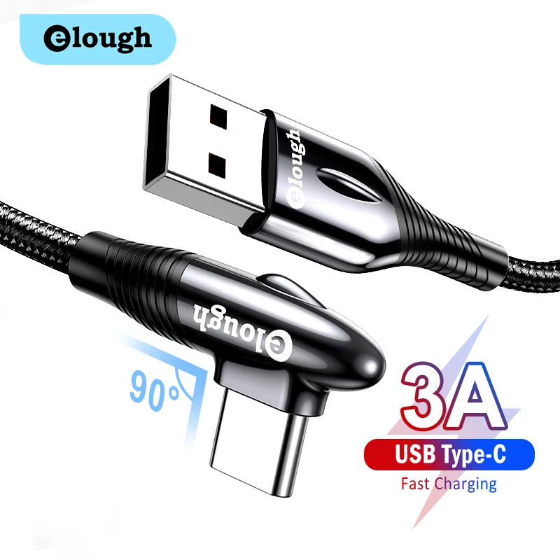 Кабель USB Type-C Elough 3 А провод для быстрой зарядки и передачи данных 90 градусов |