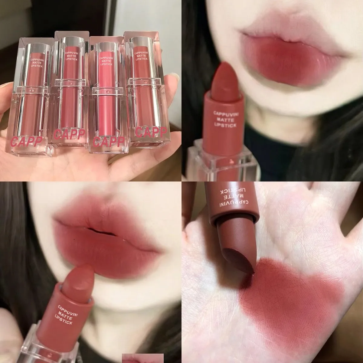 

6 Color Transparent Acrylic Matte Lipstick Waterproof Long Lasting Lip Stick Sexy Red Pink Velvet Nude Lipsticks Women Cosmetics