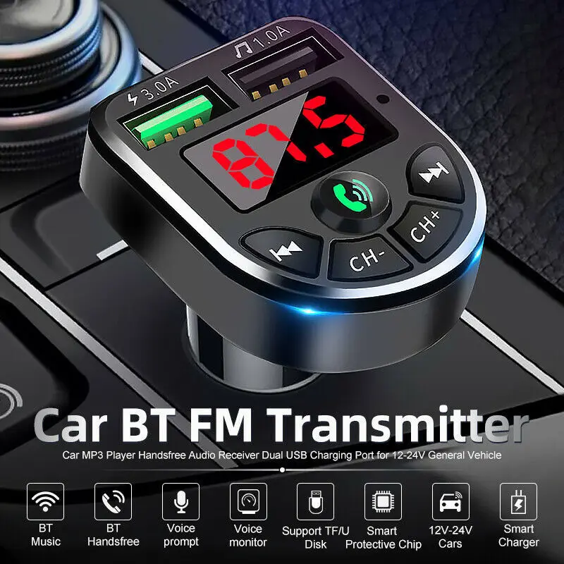 

New LED FM Transmitter Bluetooth 5.0 Car Kit Dual USB Car Charger 3.1A 1A 2 USB MP3 Music Player Support TF/U Disk