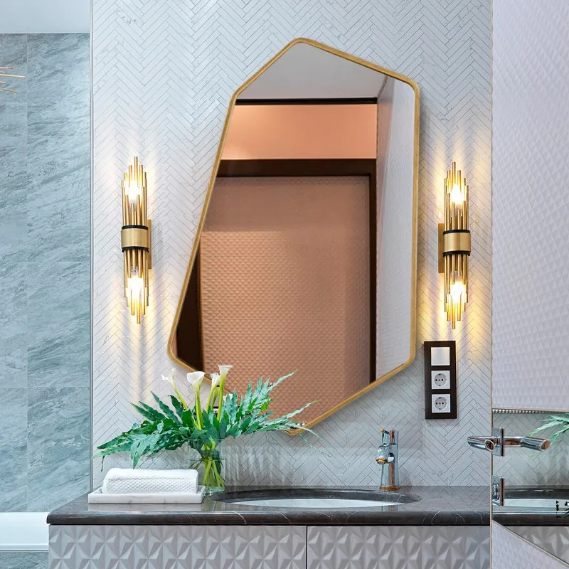 

Винтажное зеркало для ванной комнаты, настенное висячее большое художественное дизайнерское металлическое зеркало с рамой, туалетный столик, Шпигель, украшение дома