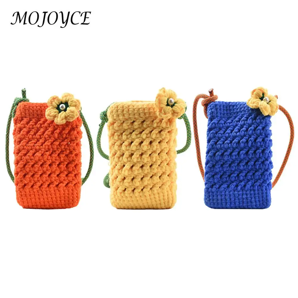 

Korean Style Student Knit Shoulder Bag Autumn Winter Mini Phone Bag Brand Designer Handbags with Flower