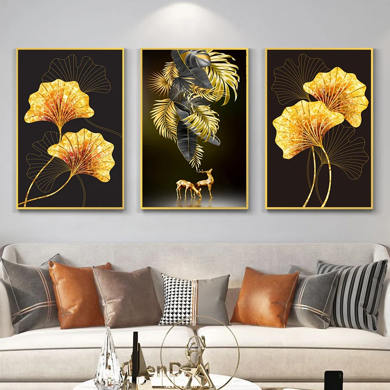 Настенная картина с абстрактными листьями и цветами в скандинавском стиле