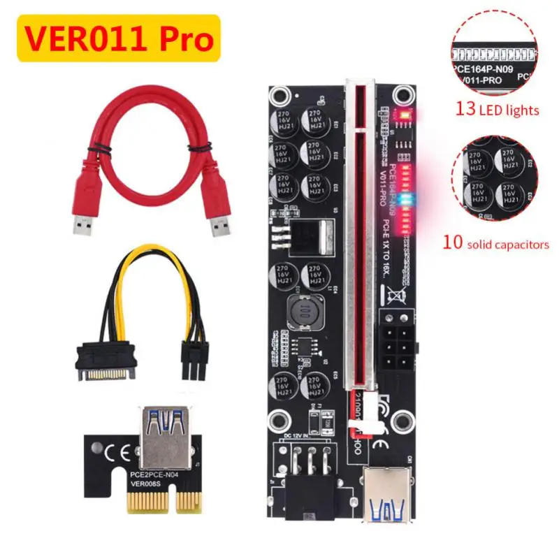 

V011 Pci E Express Gpu 1x To X16 Upgraded Ver009s Plus High Quality Usb 3.0 Cable Pcie Riser 011 Riser Card 6pin 60cm 1-
