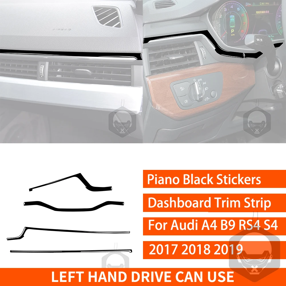 

Для Audi A4 B9 RS4 S4 2017 2018 2019 центральная консоль приборная панель отделка полоса фортепиано черные наклейки молдинги для интерьера автомобильные аксессуары