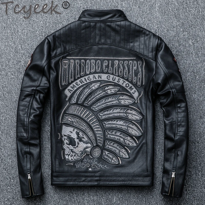 

Tcyeek 100% Genuine Leather Jacket Men Vintage Natural Cowskin Coat Spring Men Leather Jackets Moto Biker Style Chaquetas Hombre