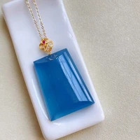 natural blue aquamarine rectangle pendant 18k gold 3123 6mm women fashion bead aquamarine blue rare 18k gold necklace aaaaa