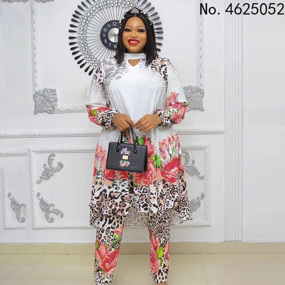 

2022 Dashiki African 3 Colors New Fashion Suit (Dress and Trousers) Suit African For Lady