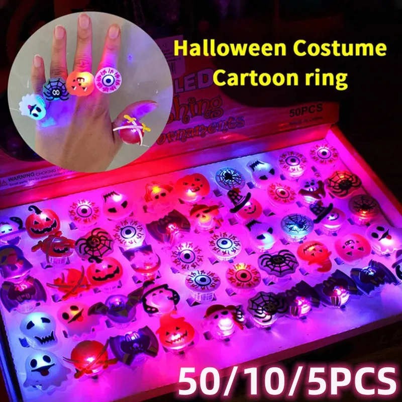 

Halloween LED Light Ring Glowing Pumpkin Ghost Skull Rings for Horror Props Supplies Child Kids Gift Halloween Party Decoration