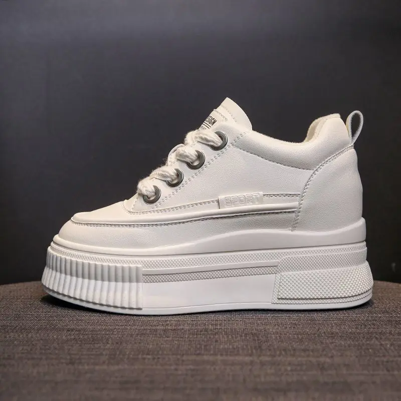 Height Increasing Insole Leather Women's 2023 New Spring Thick Bottom Soft Bottom Sports Sneakers Shoes 7cm