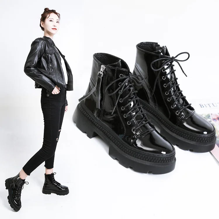 

Zipper Rock Shoes Woman Lolita Boots Round Toe Winter Footwear Lace Up Boots-Women Luxury Designer Rubber 2022 Ladies Med