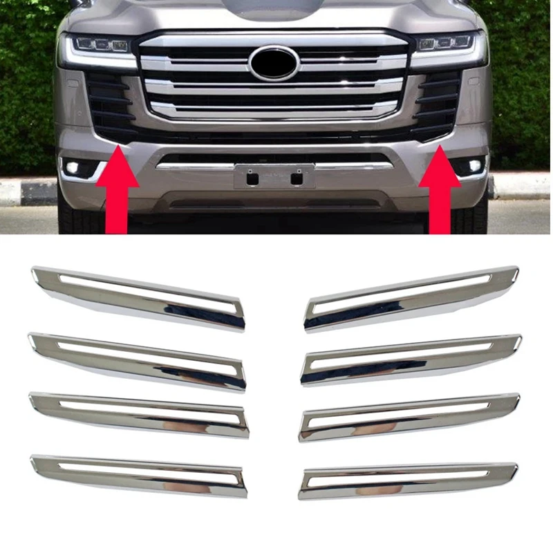 

8Pcs Car Chrome Front Grille Bumper Guard Styling Trim Covers For Toyota Land Cruiser LC300 300 2021 2022