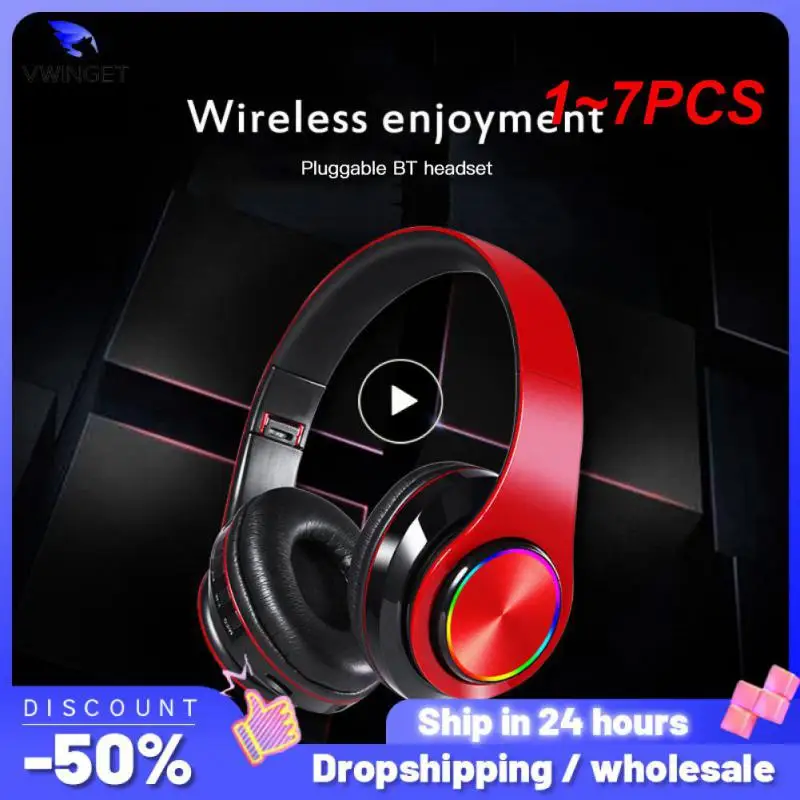 Складные беспроводные наушники 1-7 шт., гарнитура, стереонаушники с микрофоном, поддержка SD-карты, FM, для Iphone, Samsung