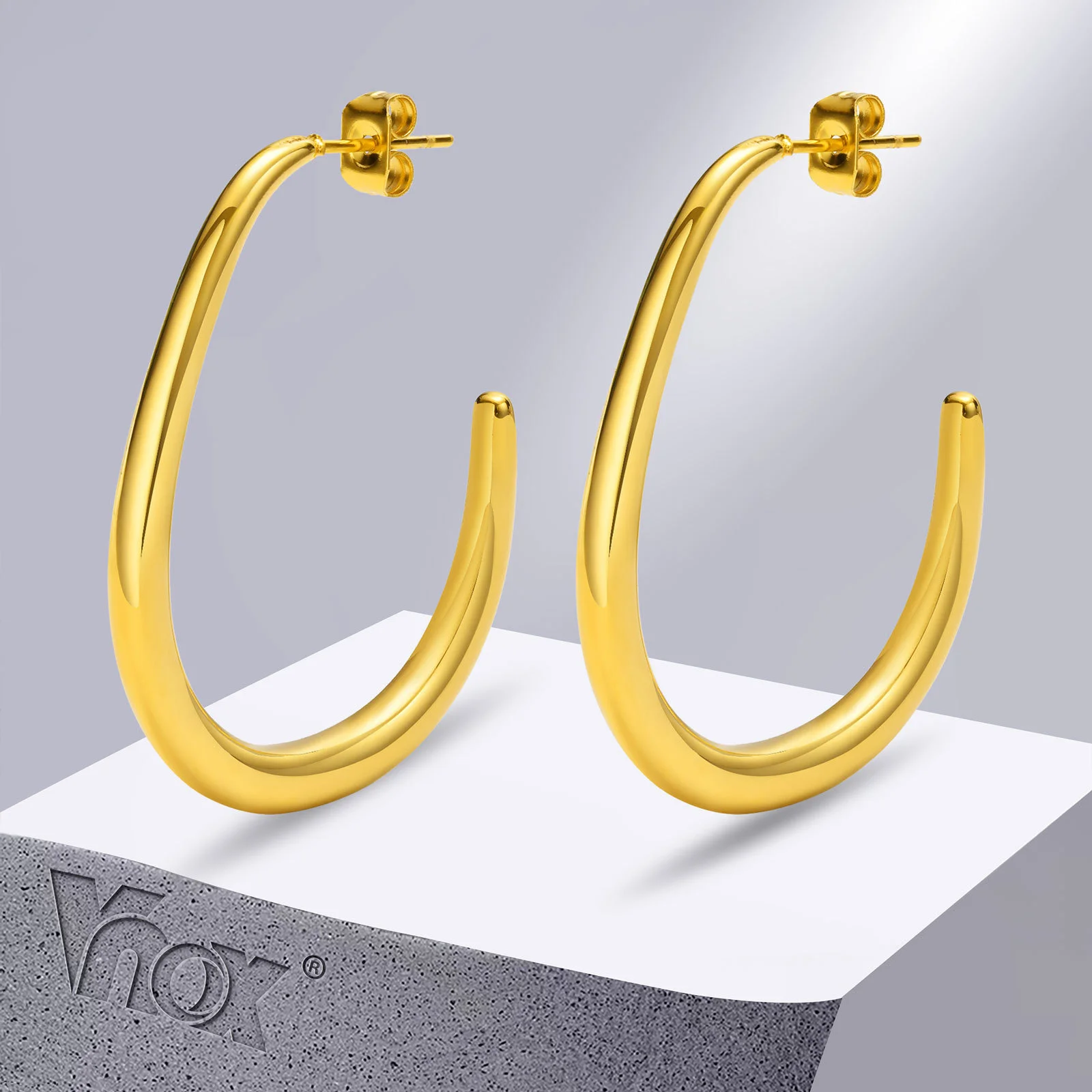 

Vnox Minimalist Women Gold Color Hoop Earrings, Anti Allergy Stainless Steel Irregular Ear Accessories Gifts to Her