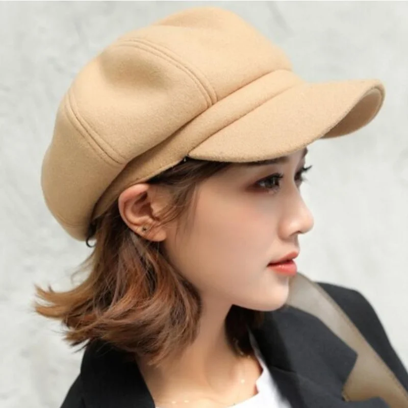 

Women Spring Autumn Artist Cap Octagonal Cap Wool Blend Baker Boy Peaked Hats French Style Vintage Unisex Beret Beanie Hat