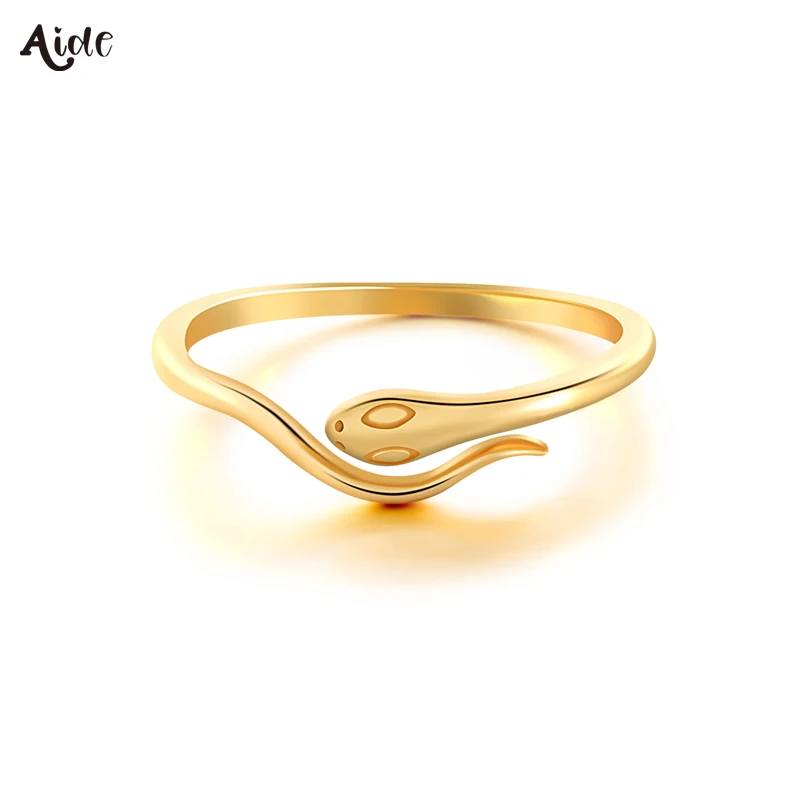 Aide Presale Solid Gold Jewelry 9K/10K/14K/18K/24K Gold Snake Adjustable Rings For Women Cute Small Smooth Snake Twist Tail Ring