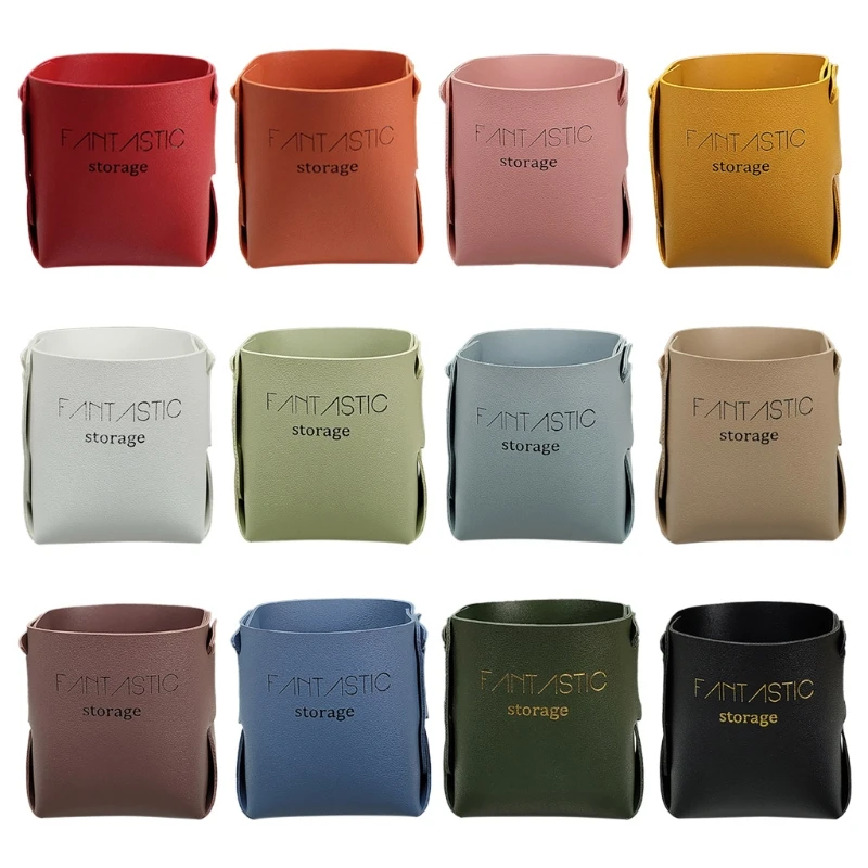

Leather Foldable Storage Basket for Makeup Pen Pencil Glasses Remote Controller Leather Collapsible Storage Bin