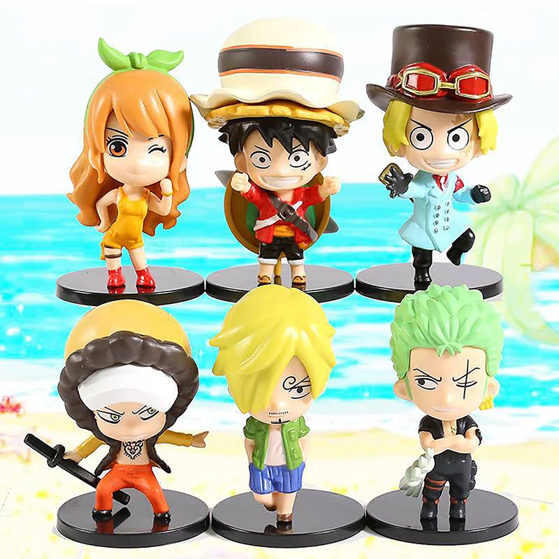 

6Pcs Anime One Piece Action Figure Luffy Sanji Roronoa Zoro Nami Sabo Q Version Kawaii Doll PVC Collectible Model Toy Gift