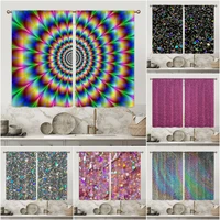 holographic flash sequins 3d digital printing curtain kitchen short window curtains 2 panels