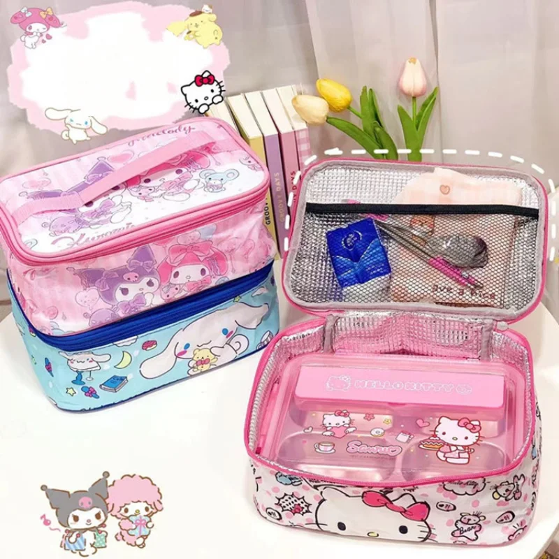 

New Sanrio storage bag kawaii cartoon anime cinnamon roll black rice my melody lunch bag cute student lunch box bag bento bag