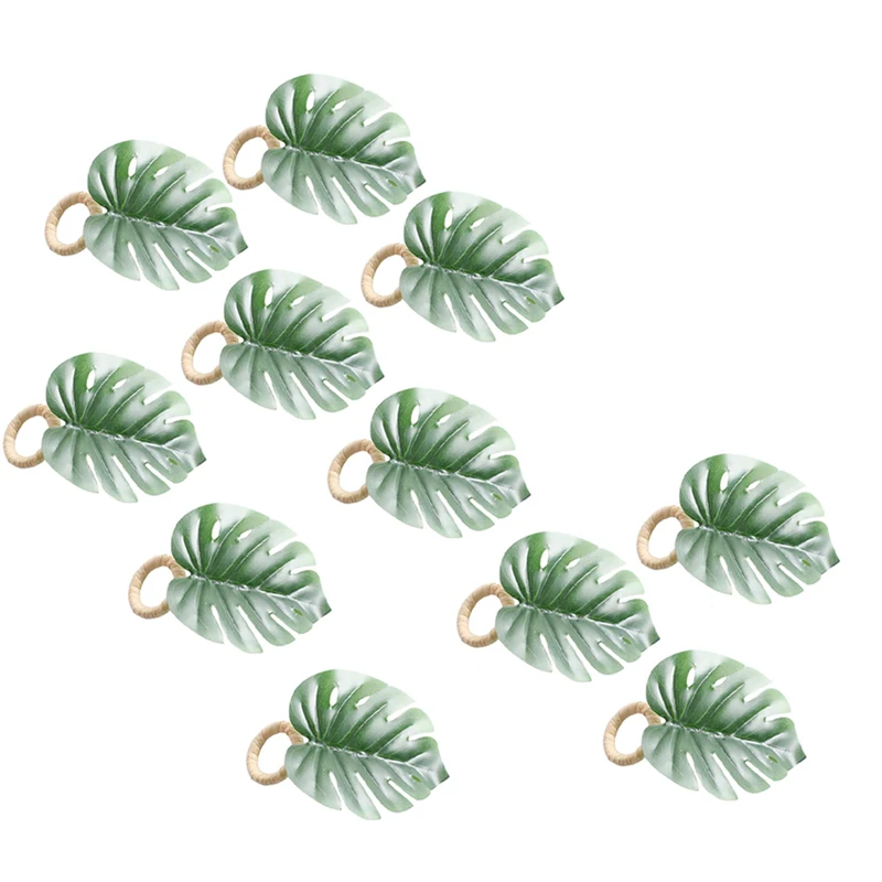 

Monstera Napkin Rings Set Of 10, Faux Palm Tree Napkin Ring, Green Leaf Serviette Buckles Holder For Table Setting