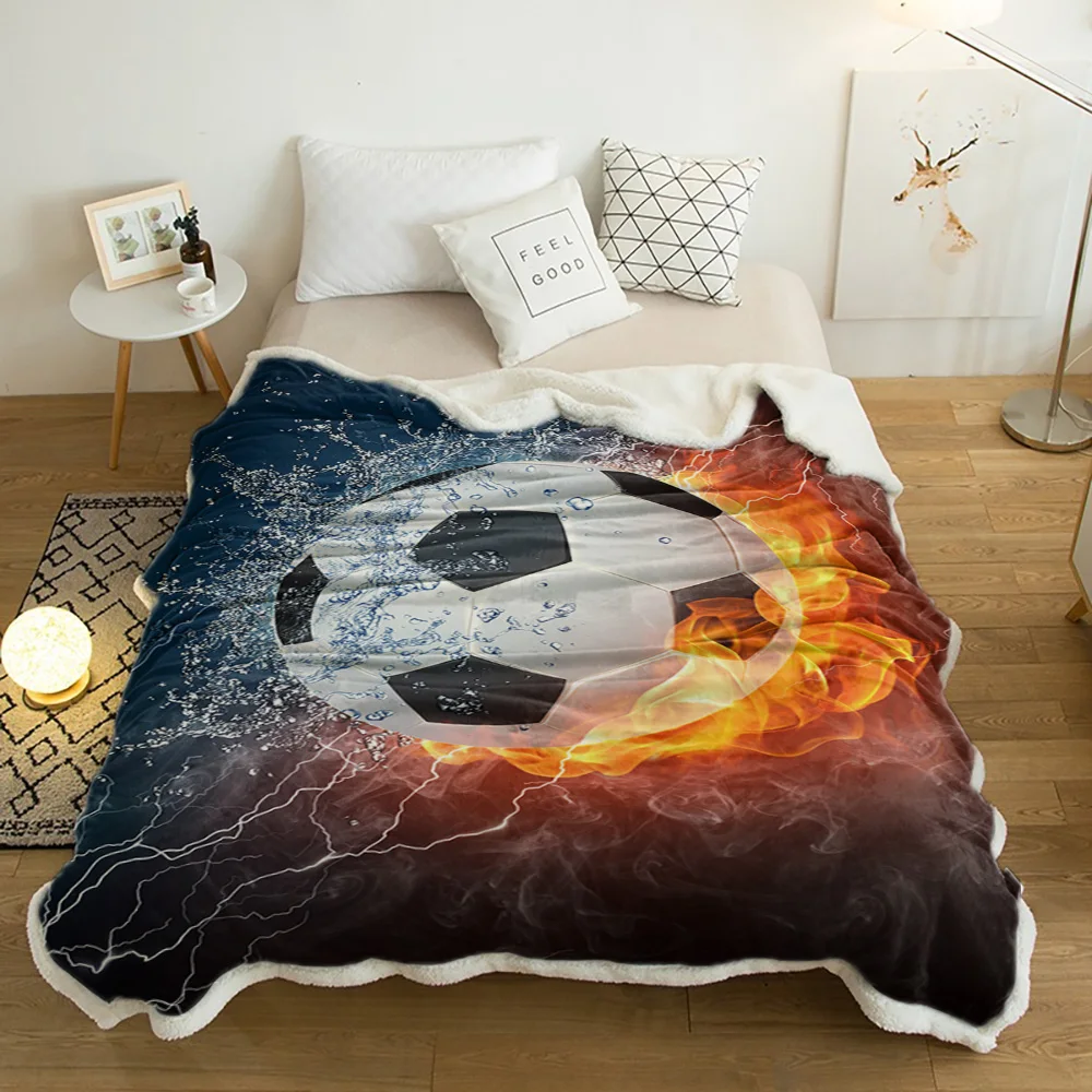 

Soccer Football Game Fire Water Plush Throw Blanket Sherpa Fleece Bedspread Blankets Sofa Cover Bedding Picnic Wool Soft Blanket