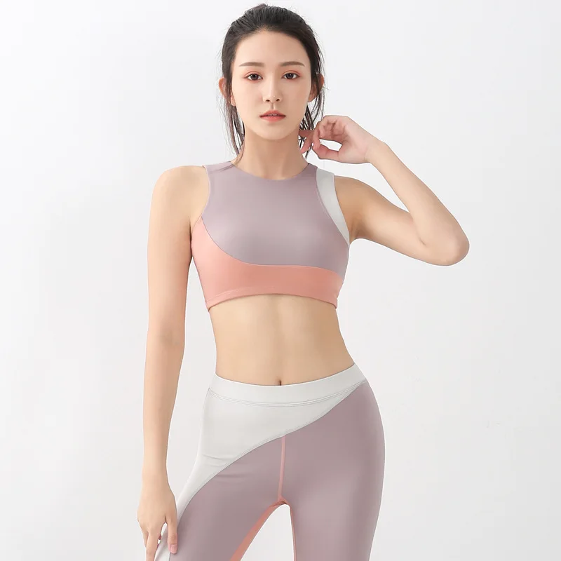 

Leechee 2022 New Fashion Splicing Hit Color Glossy Design Underwear Women's Running Shockproof Gather Beautiful Back Fitness Bra