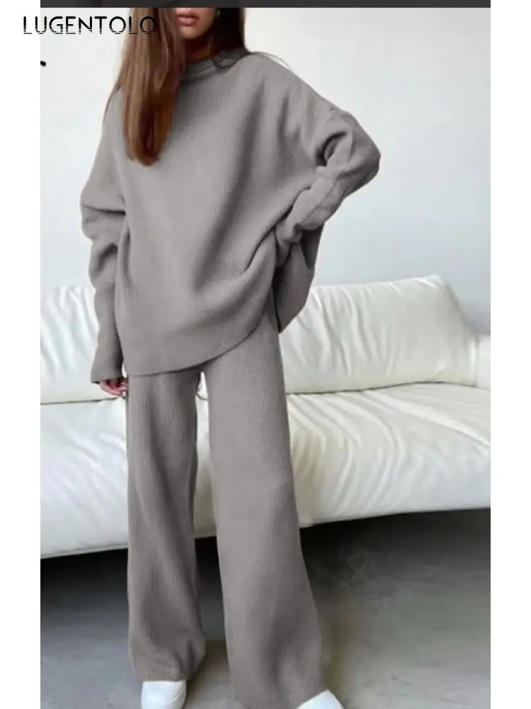 

Turtleneck Knitted Top Pants Sets Women Autumn Spring O-neck Long Sleeve Wide-leg Pants Two Piece Sets Lady Outifits Lugentolo