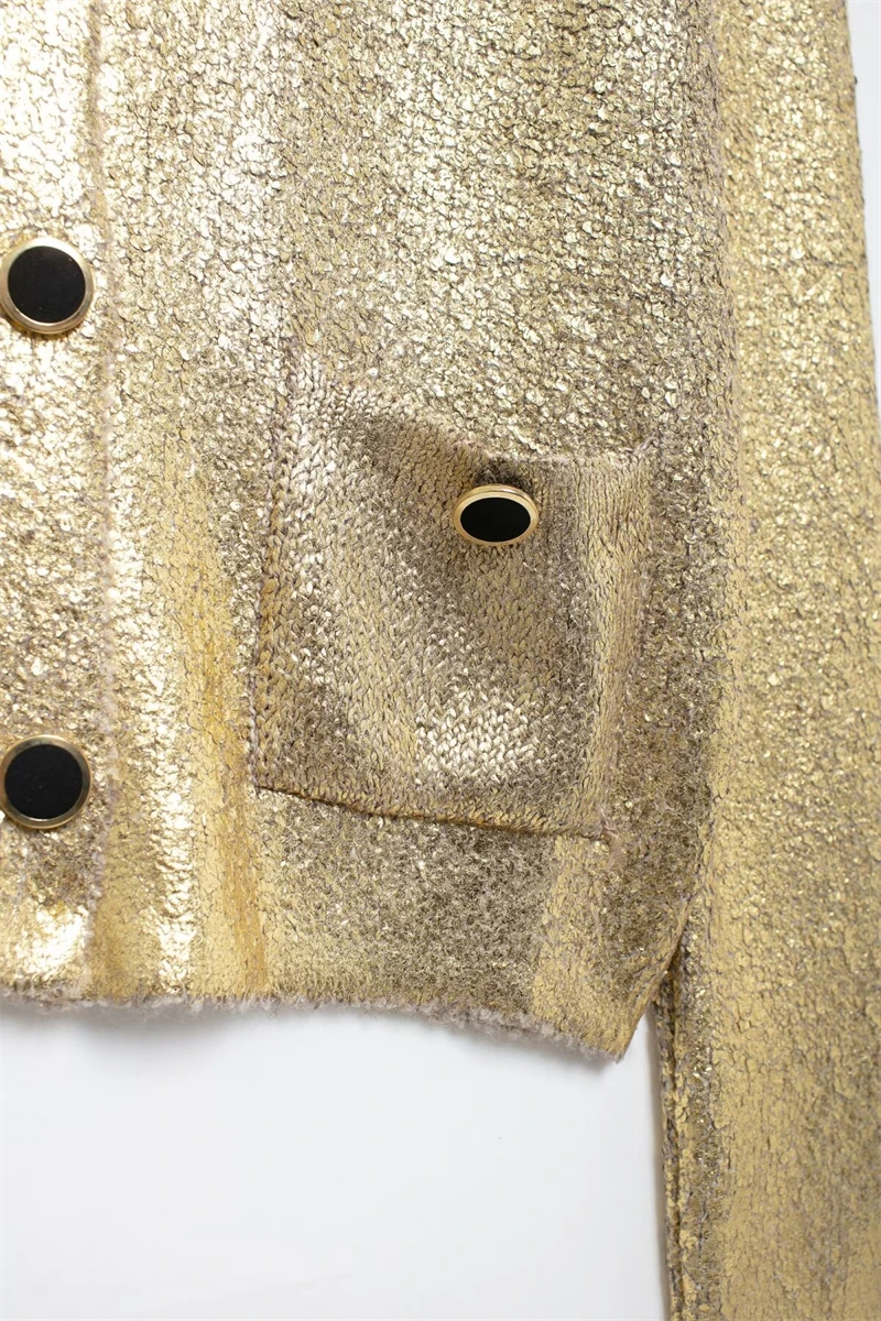 Женские топы TRAF новинка 2024 модная трикотажная куртка с текстурой металлической