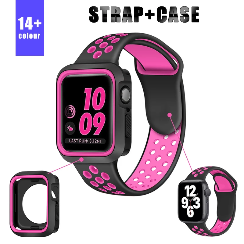 

Ремешок и чехол для Apple Watch Band 44 мм 40 мм, силиконовый бампер и браслет для iWatch Band 42 мм 38 мм, Apple Watch series 4 3 5 SE 6, 2021