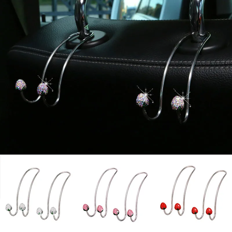 

2 Pack Universal Seat Back Organizers Bling Diamond Car Headrest Bag Hangers Strong Durable Auto Back Seat Storage Hooks