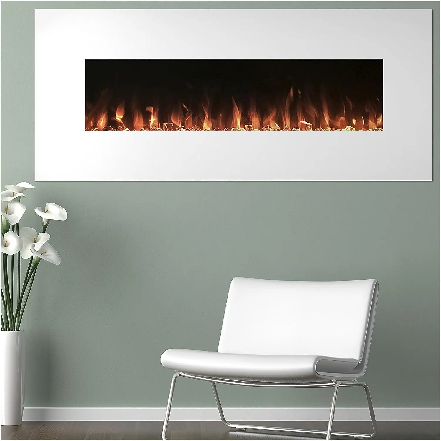 

Mounted, Color Changing LED Flame and Remote, 50 Inch By (White)