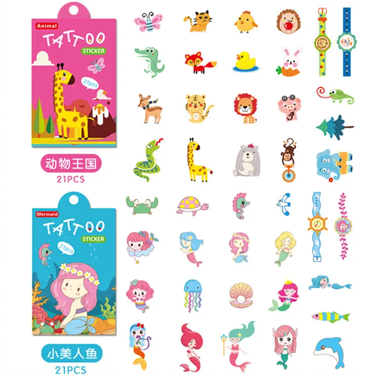 21pcs/bag Tattoo Temporary Tattoos Stickers for Kids Unicorn Animal Dinosaur Mermaid Fake Child Tatuajes Temporales Ninos |