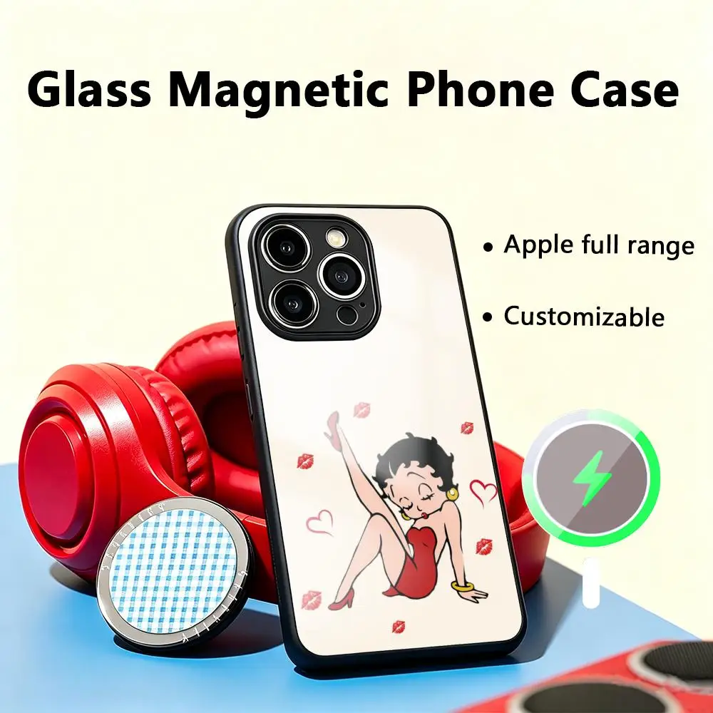Фото Стильный и милый чехол с дизайном Бетти Буп для iPhone 17 Air, 16, 15, 14, 13, 12, 11 Plus, Mini, Pro, Max, стеклянный магнитный чехол №1