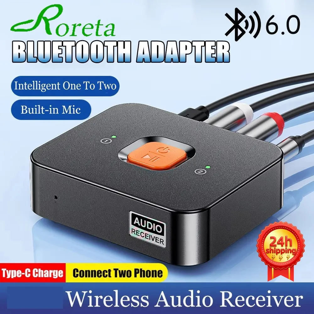 Фото Приемник Bluetooth 6.0, разъем AUX 3,5 мм, беспроводной адаптер RCA, встроенный микрофон, беспроводной адаптер для стереомузыки, беспроводной адаптер для домашней акустики/усилителя №1
