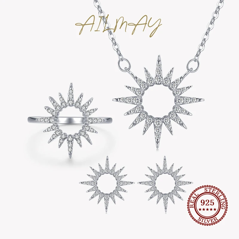 

Ailmay Fashion 925 Sterling Silver Sun Flower Shiny CZ Sets For Women Charm Earrings Luxury Wedding Necklaces Engagement Jewelry