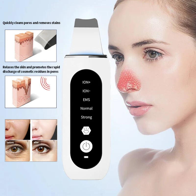 

Ultrasonic Skin Scrubber Facial Shovel Deep Cleaning Blackhead Remover Face Pore Cleanser Dead Peeling Cavitation Ion EMS Lift