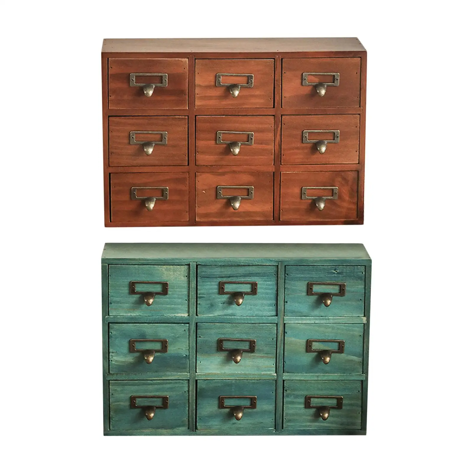 

Desktop Storage Cabinet with 9 Drawers Retro Look Portable Drawer Organizer Medicine Cabinet Rack for Furniture Home Sewing Kits